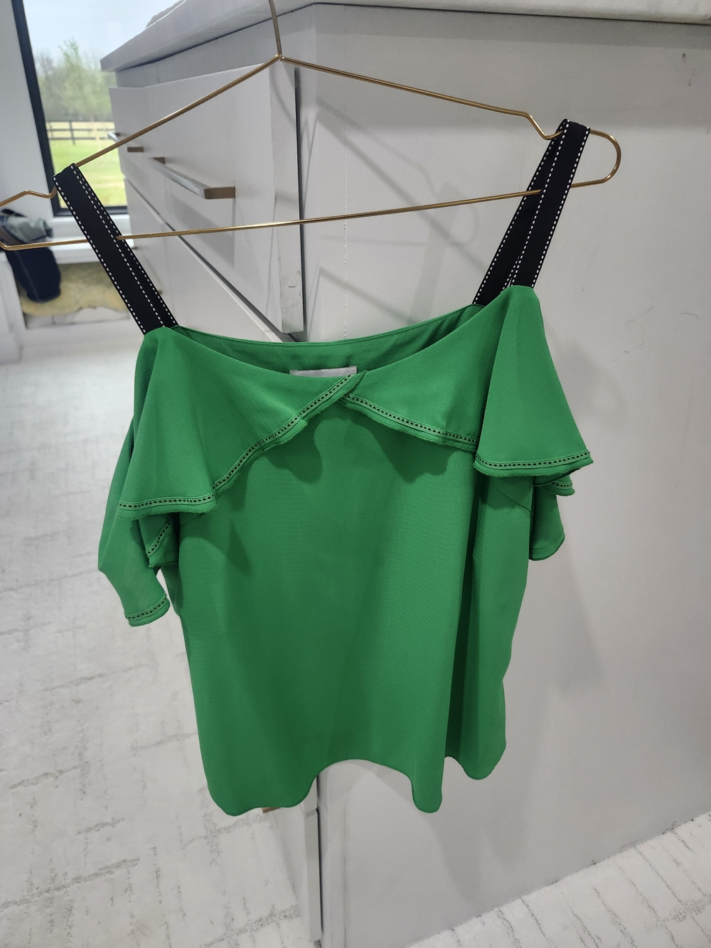 Gibson Latimer Bright Green Off-Shoulder Ruffle Tank with Black Straps